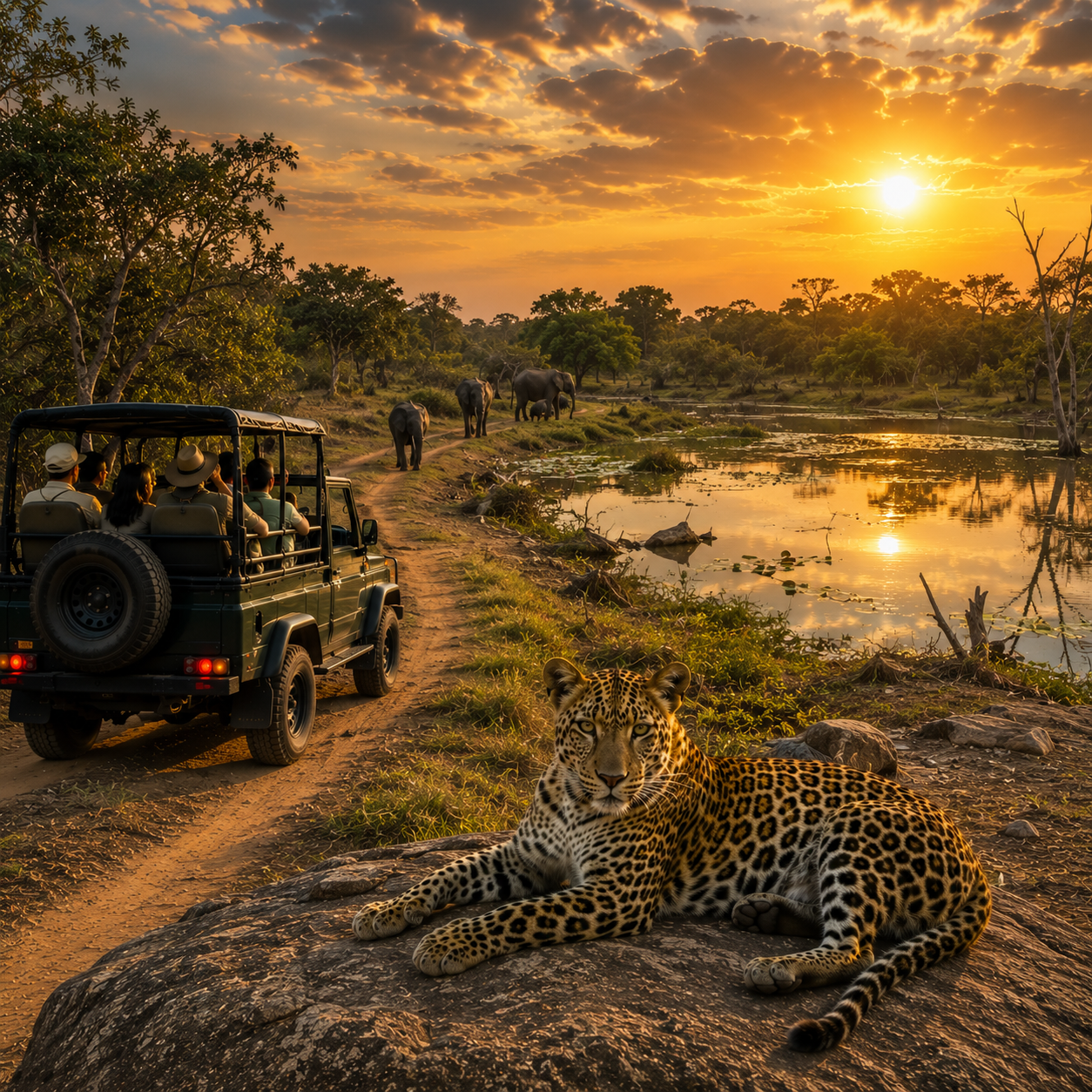 Safari guide scanning for wildlife in a Sri Lankan national park